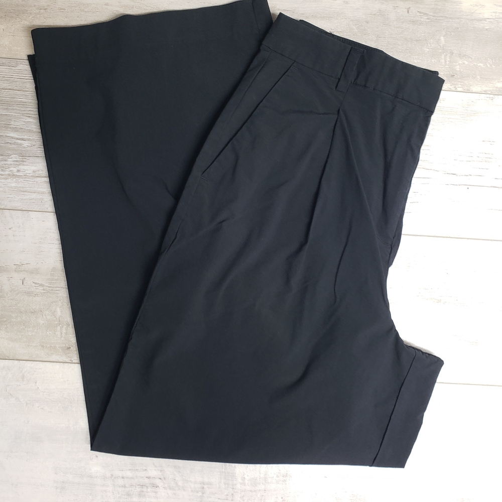 Old Navy Taylor Trouser High Rise Wide Leg Pants 12 Black Adjustable Waist